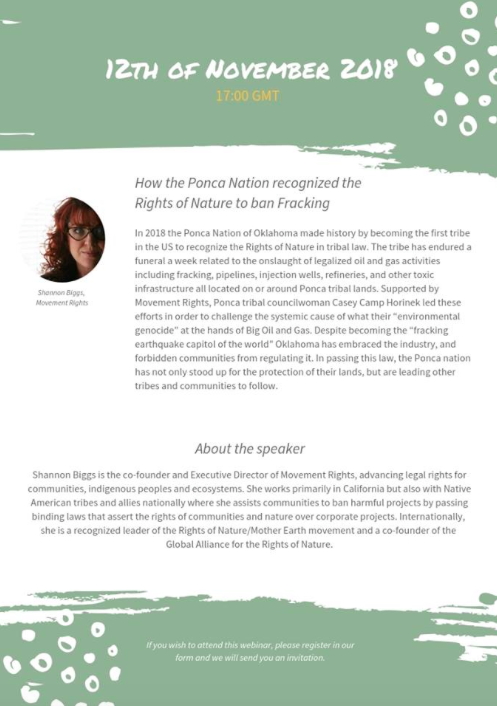 Read more about the article Join us online Mon 11/12: GIVING NATURE A VOICE! How the Ponca Nation recognized the Rights of Nature to ban Fracking